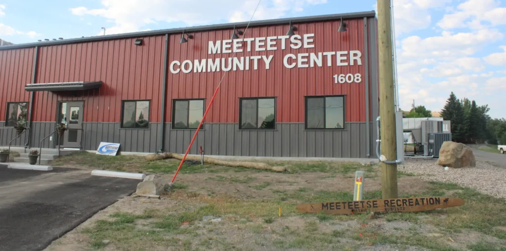 Post construction exterior of the Meeteetse Community Center, built with pre-engineered metal, completed by Groathouse Construction in Meeteetse, WY