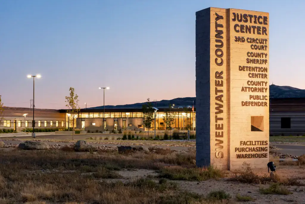 Sweetwater County Justice Center directory with its campus in the background