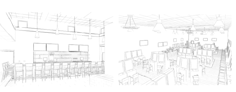 Architectural rendering of Green River Derby Club interior constructed by Groathouse Construction in Green River Wyoming.