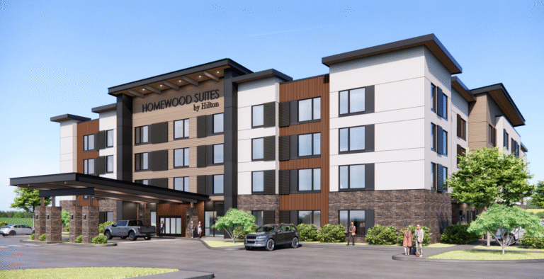 Architectural rendering of Homewood Suites by Hilton constructed by Groathouse Construction in Douglas Wyoming.