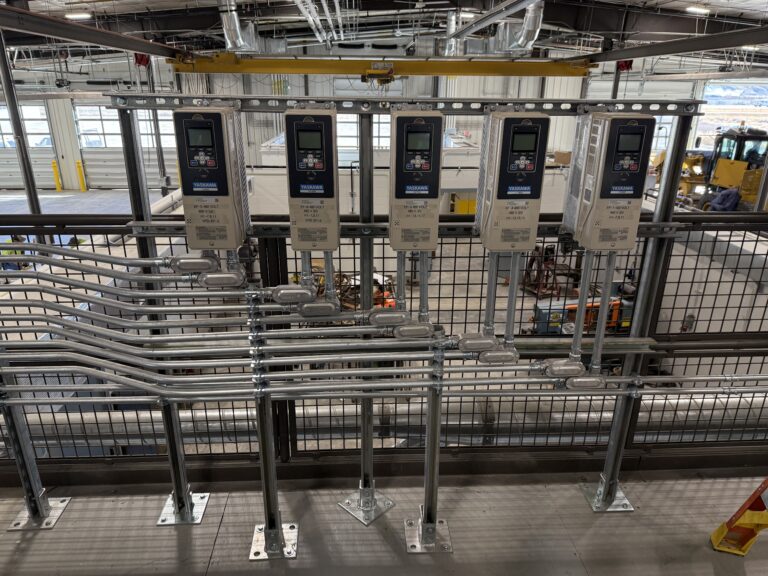 Variable frequency drives and electrical controls at Sweetwater County Public Works facility.