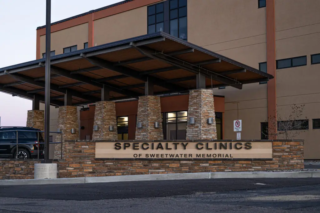 Specialty Clinics entrance sign at Memorial Hospital of Sweetwater County medical office building.