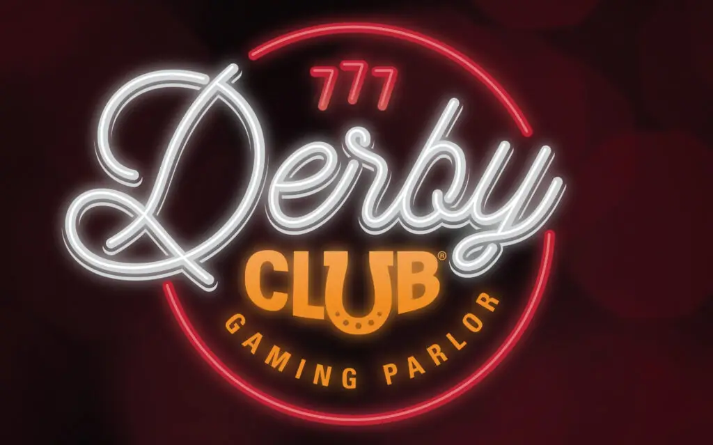 The Derby Club Gaming Parlor neon sign featuring logo