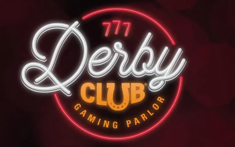 The Derby Club Gaming Parlor neon sign featuring logo